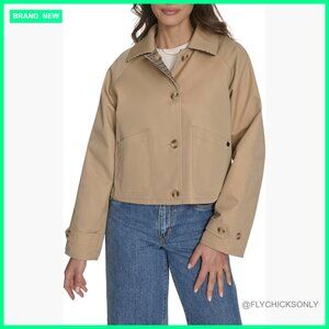 Reversible Short Trench Coat with Wool-Blend Plaid